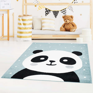 Tapis enfant bleu avec un panda mignon Huggy