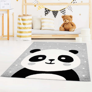 Tapis enfant gris avec un panda mignon - HUGGY Huggy