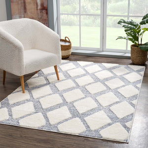 Tapis gris crème à motif géométrique - MADI Madi