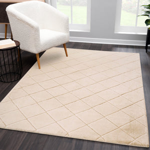 Tapis beige uni poils longs tout doux  - GIA Gia