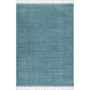 Tapis bleu uni à franges - BELISE Belise