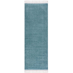 Tapis bleu uni à franges - BELISE Belise