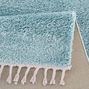 Tapis bleu uni à franges - BELISE Belise