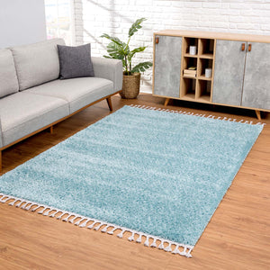 Tapis bleu uni à franges - BELISE Belise