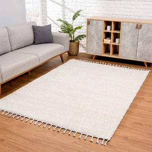 Tapis crème uni à franges - BELISE Belise