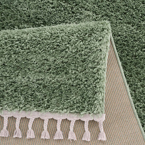 Tapis vert uni à franges - BELISE Belise