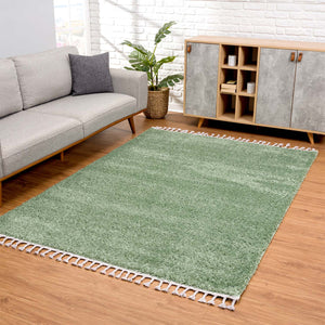 Tapis vert uni à franges - BELISE Belise