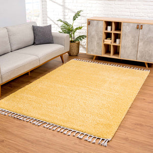 Tapis jaune uni à franges - BELISE Belise