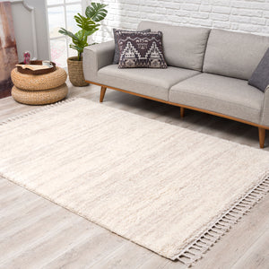 Tapis crème uni à franges - BELISE Belise