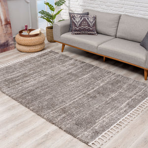 Tapis gris uni à franges - BELISE Belise