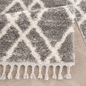 Tapis gris à motif quadrillé losange - BELISE Belise