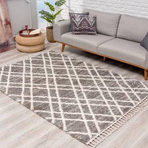 Tapis gris à motif quadrillé losange - BELISE Belise