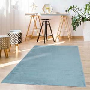 Tapis bleu uni et doux - SIERA Siera