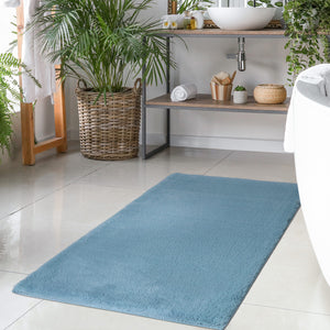 Tapis bleu uni et douillet - MOON Siera