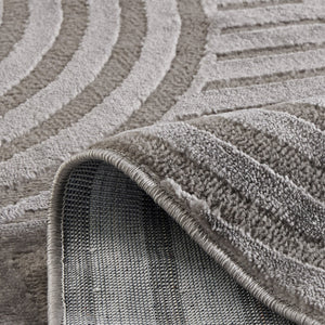 Tapis poils ras motif géométrique en relief gris : BLO1040GRI BLOOM