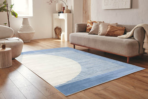 Tapis de salon à poils ras motif demi-cercle bleu : NEL790BLE NELY