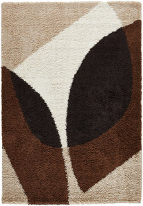 Tapis shaggy à poils long motif abstrait de couleur marron. beige. café et crème : PAL1061MAR PALERME