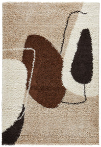 Tapis shaggy à poils long motif artistique de couleur marron. beige. café et crème : PAL1062MAR PALERME