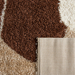 Tapis shaggy à poils long motif artistique de couleur marron. beige. café et crème : PAL1062MAR PALERME