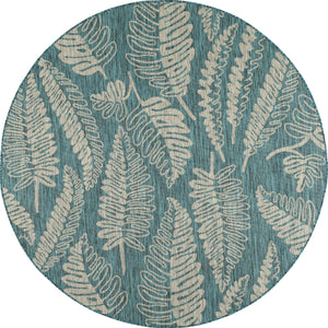 Tapis moderne motif palmier turquoise rond : SAM1703TUR SAMBA