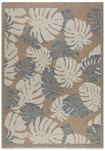 Tapis jute bi matière aux motifs feuille de palmier bleu Bruge Interiors
