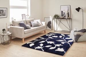 Tapis motif fleur bleu style moderne Bruge Interiors